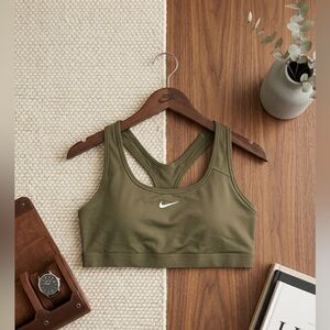 Nike Olive Green Racerback Sports Bra with White Swoosh Logo